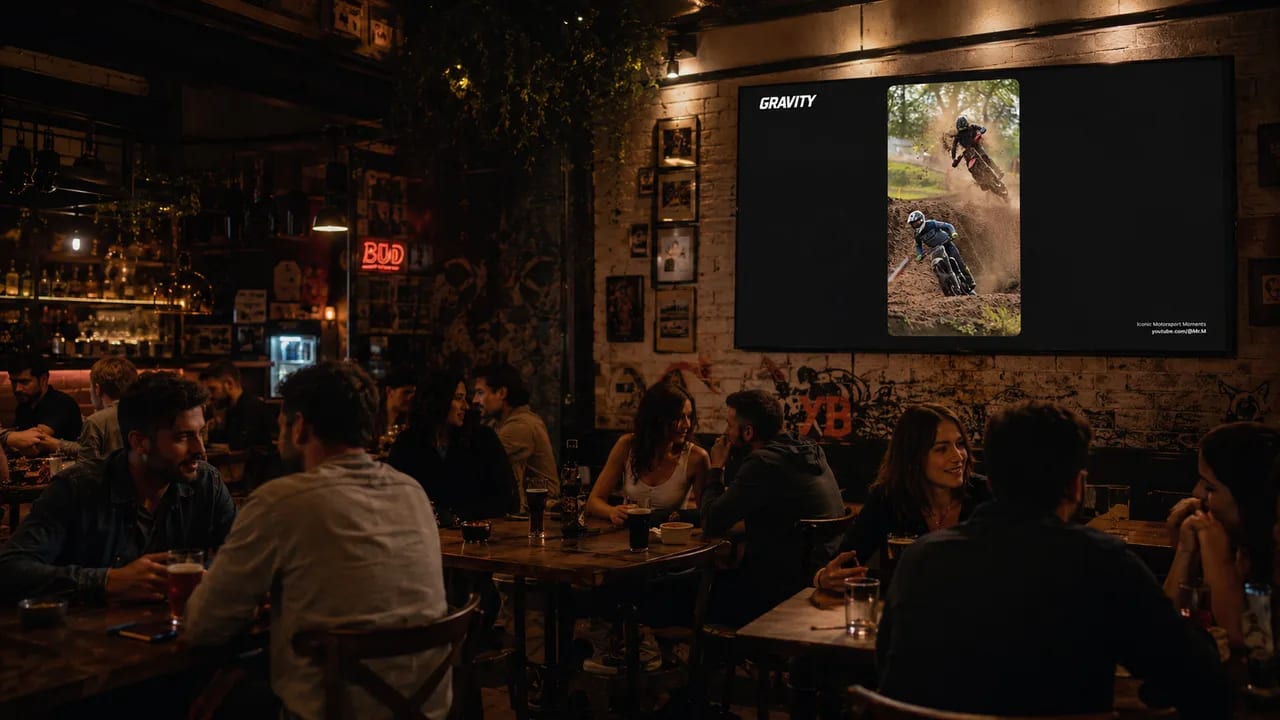 Motto TV — We turn the screens in cafés, restaurants and gyms into living media. 30+ channels, venue music and interactive games — all from one panel.